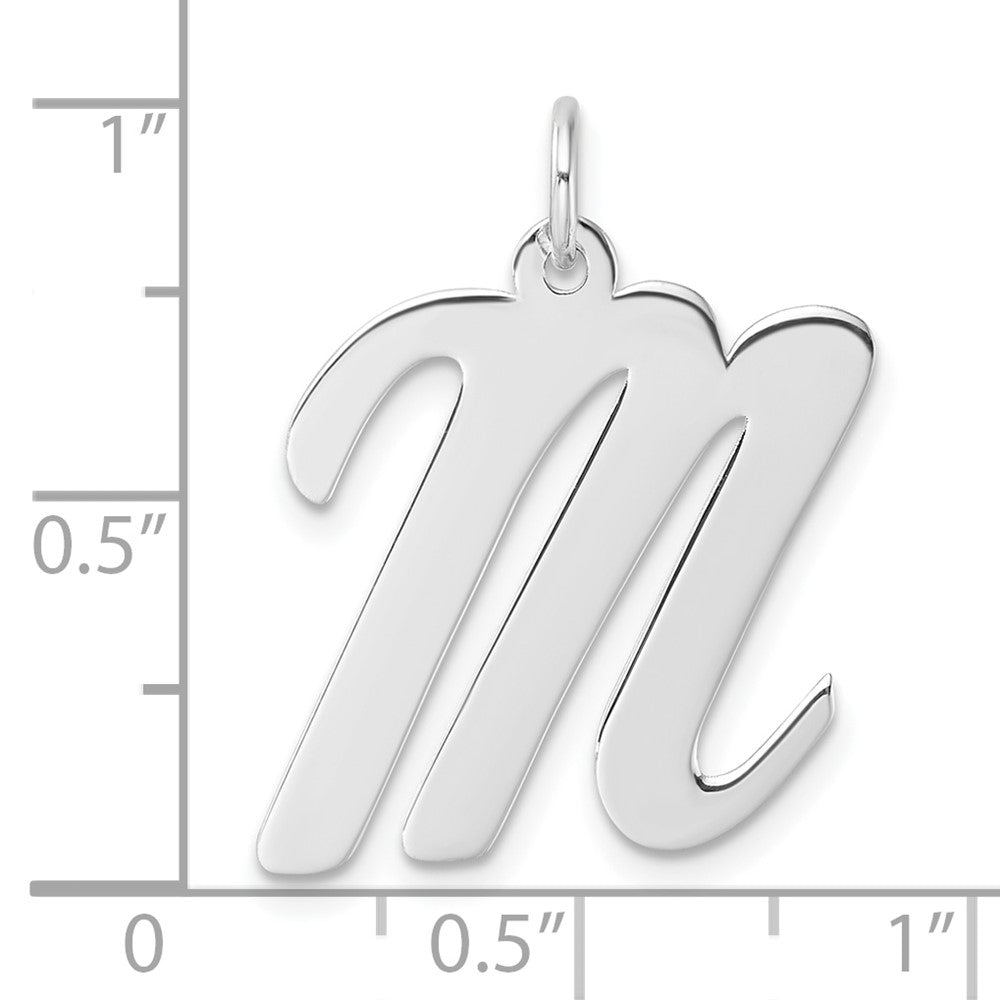 Large Sterling Silver Rhodium-plated Script Letter M Initial Charm