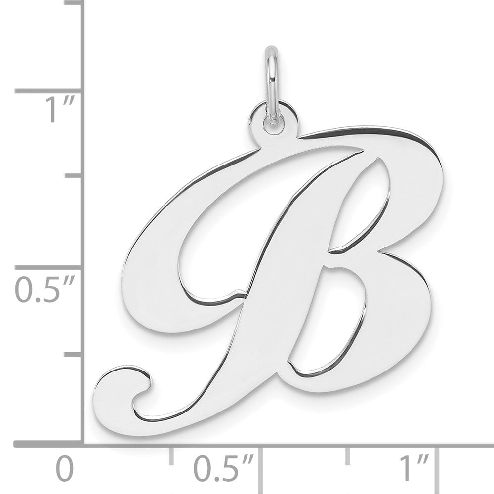 Large Sterling Silver Rhodium-plated Fancy Script Letter B Initial Charm