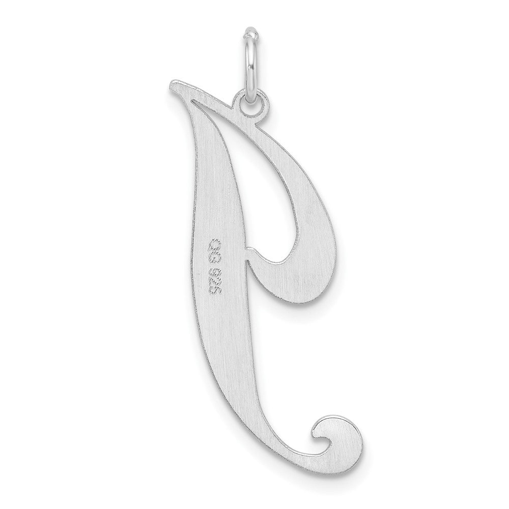Large Sterling Silver Rhodium-plated Fancy Script Letter J Initial Charm