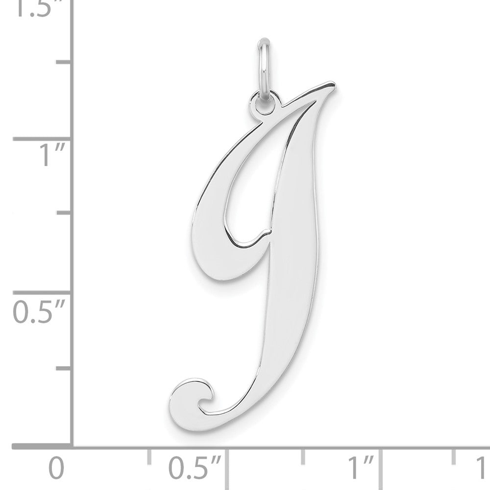Large Sterling Silver Rhodium-plated Fancy Script Letter J Initial Charm