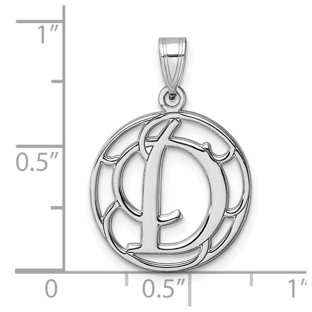 Small Sterling Silver Rhodium-plated Fancy Script Letter D Initial Pendant