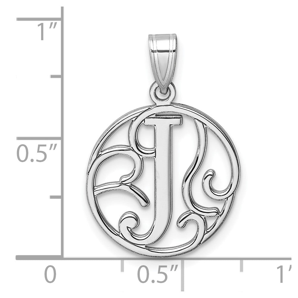 Small Sterling Silver Rhodium-plated Fancy Script Letter J Initial Pendant