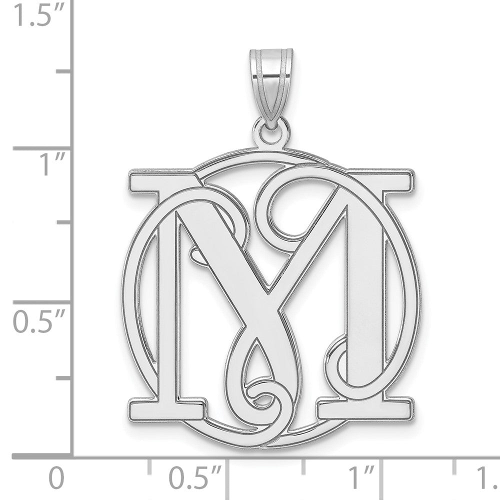 Large Sterling Silver Rhodium-plated Fancy Script Letter M Initial Pendant