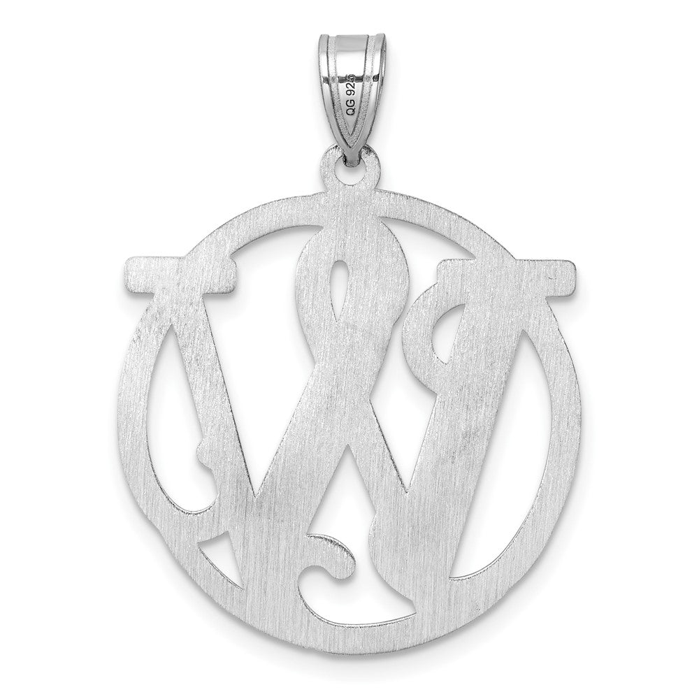 Large Sterling Silver Rhodium-plated Fancy Script Letter W Initial Pendant