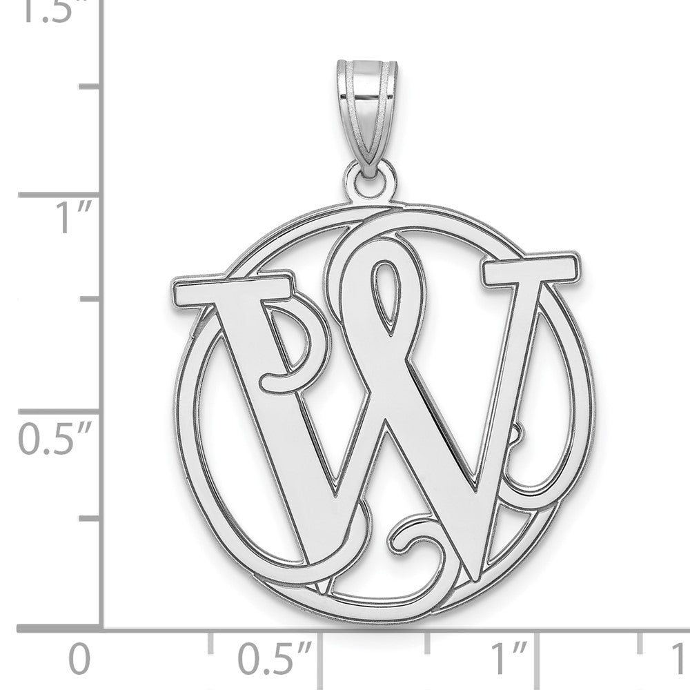 Large Sterling Silver Rhodium-plated Fancy Script Letter W Initial Pendant