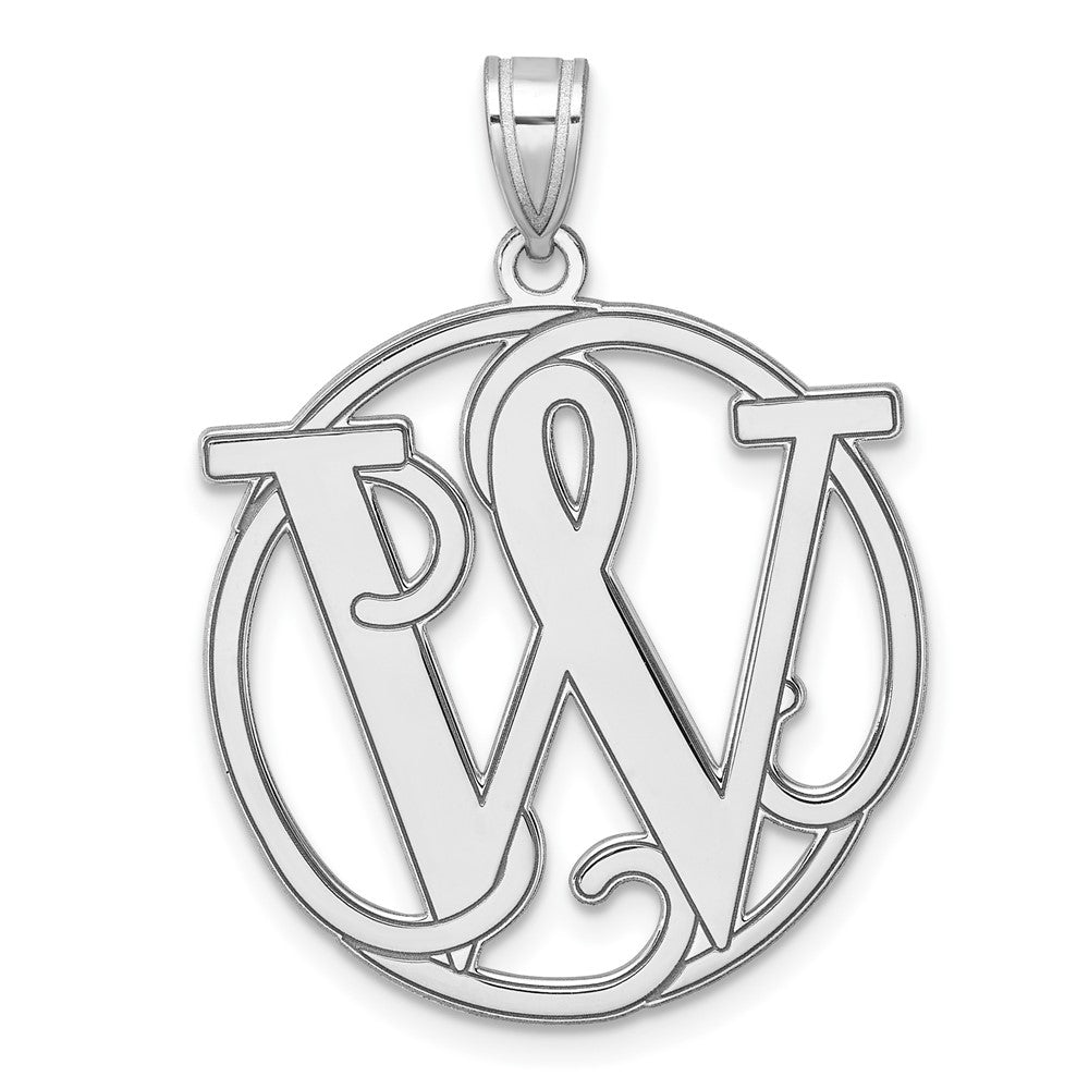Large Sterling Silver Rhodium-plated Fancy Script Letter W Initial Pendant