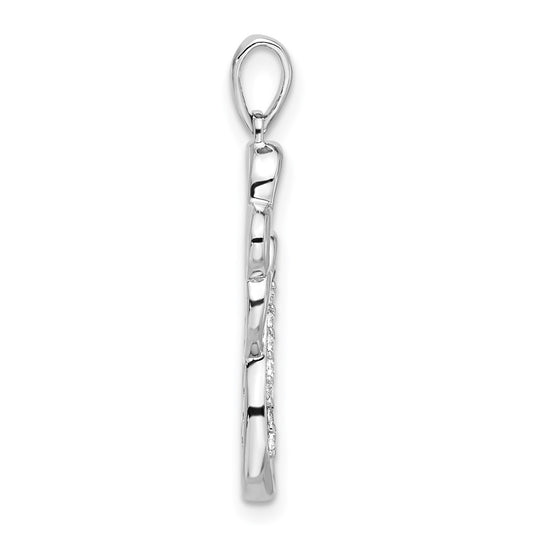 Sterling Silver Rhodium-plated Polished CZ Open Triple Heart Pendant