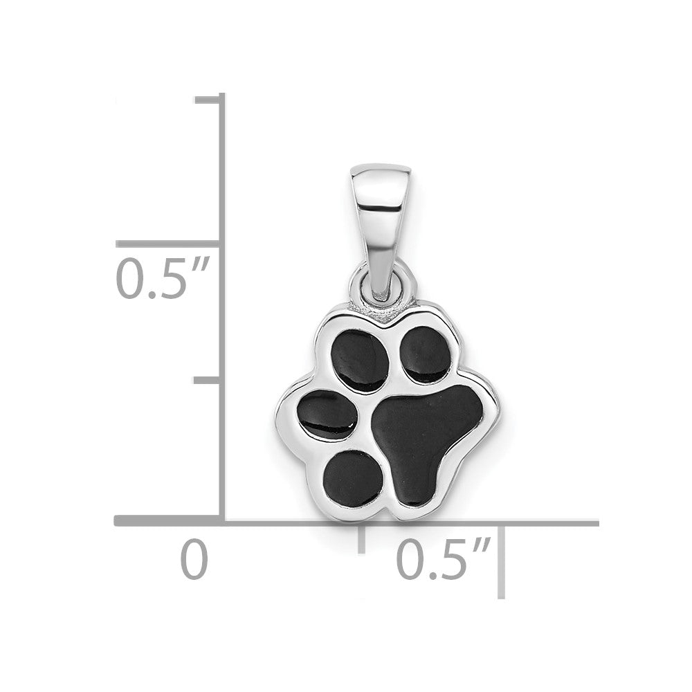 Sterling Silver Rhodium-plated Enameled Dog Paw Pendant