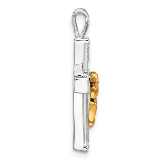 Sterling Silver Rhodium-plated Gold-tone CZ Crucifix Pendant