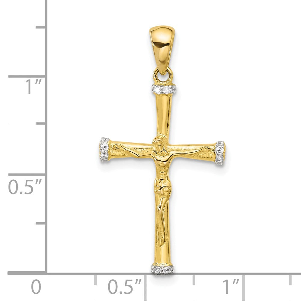 Sterling Silver Gold-tone CZ Latin Crucifix Cross Pendant