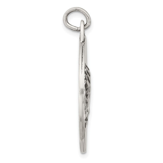 Sterling Silver Antiqued Solid Praying Hands Serenity Prayer Pendant