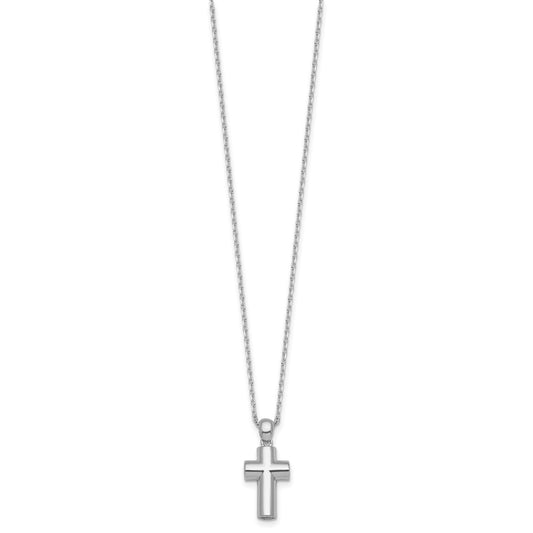 Sterling Silver Rhodium-plated Polished 18 inch Cross Ash Holder Necklace