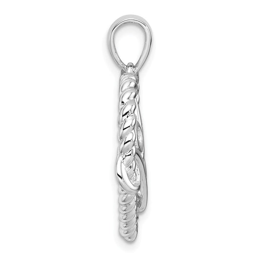 Sterling Silver Rhodium-plated with 14k Accent Polished CZ MOM Rope Heart Pendant