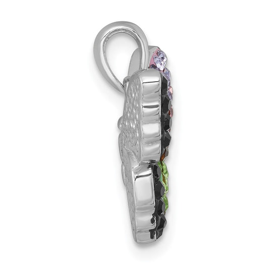 Sterling Silver Rhodium-plated Polished Purple/Green/Black Crystal Butterfly Pendant