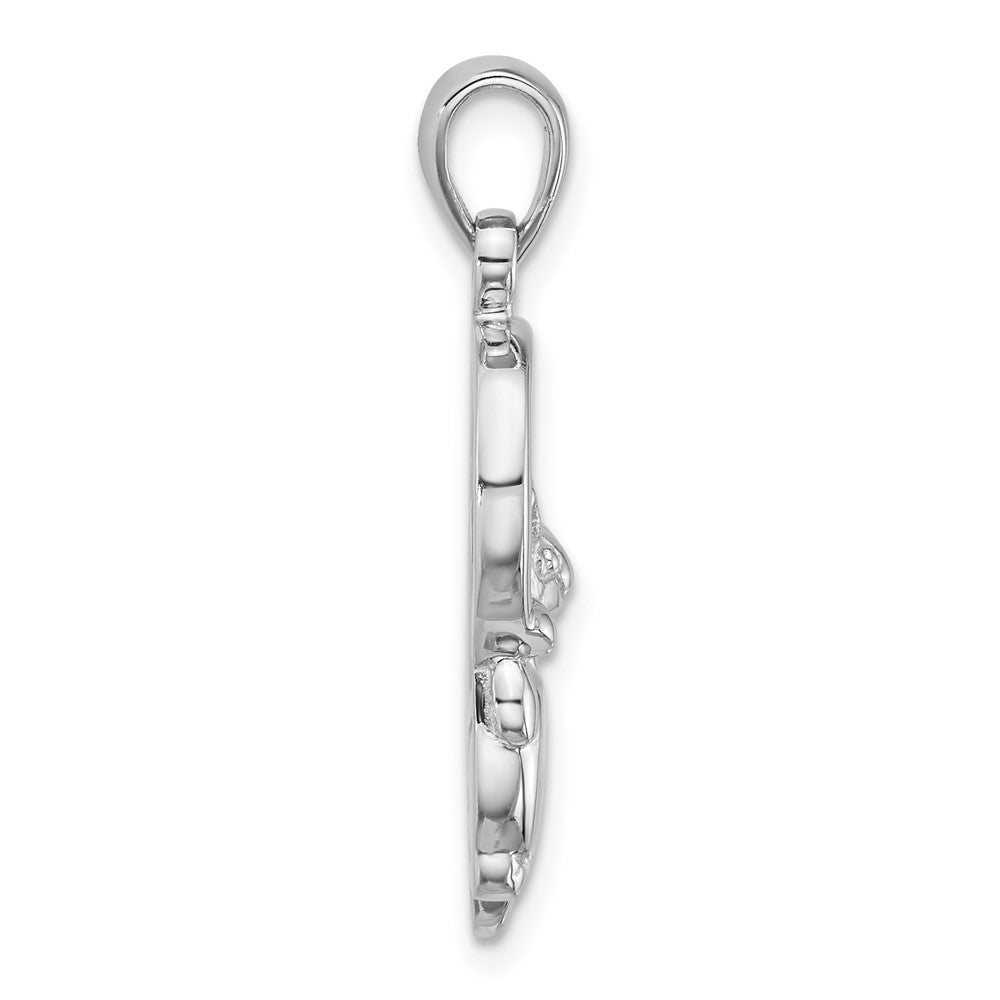 Sterling Silver Rhodium-plated Polished Mother of Pearl Cat Hanging on Ring Pendant