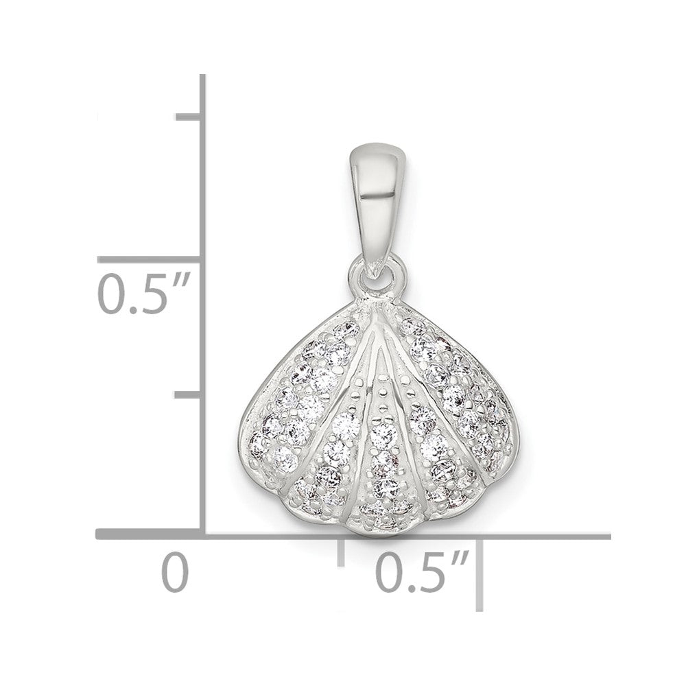 Sterling Silver Polished CZ Shell Pendant