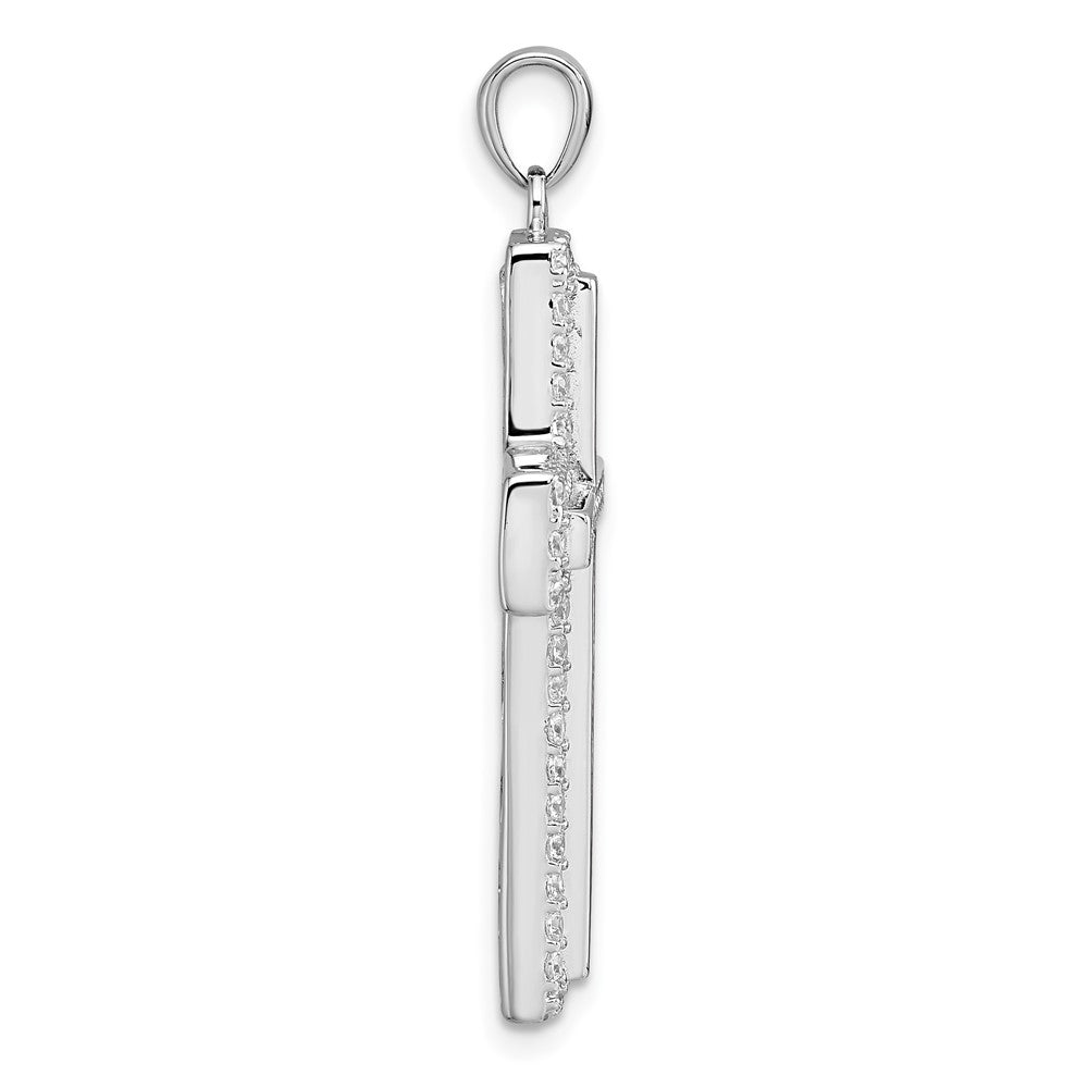 Sterling Silver Rhodium-plated White CZ Latin Cross Pendant