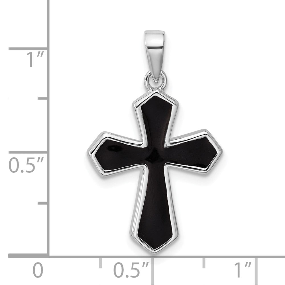 Sterling Silver Rhodium-plated Polished Black Enameled Cross Pendant