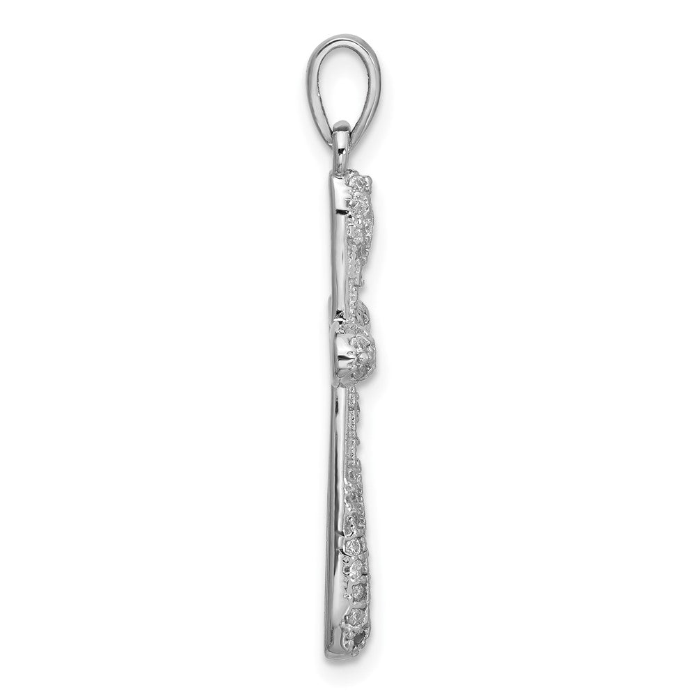 Sterling Silver Rhodium-plated Pave CZ Polished Cross Pendant