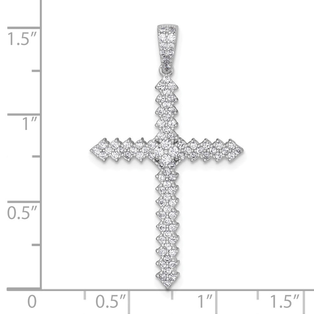 Sterling Silver Rhodium-plated Polished Pave CZ Latin Cross Pendant