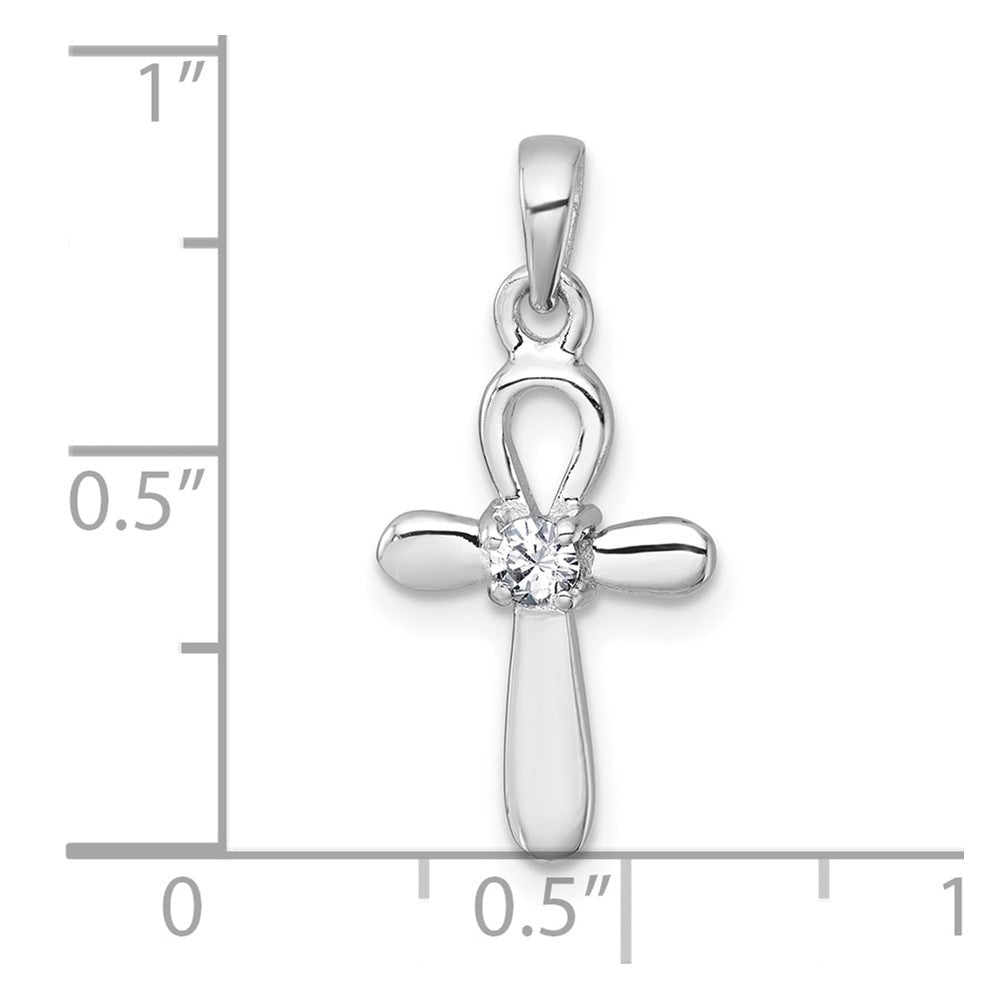 Sterling Silver Rhodium-plated Polished CZ Cross Pendant