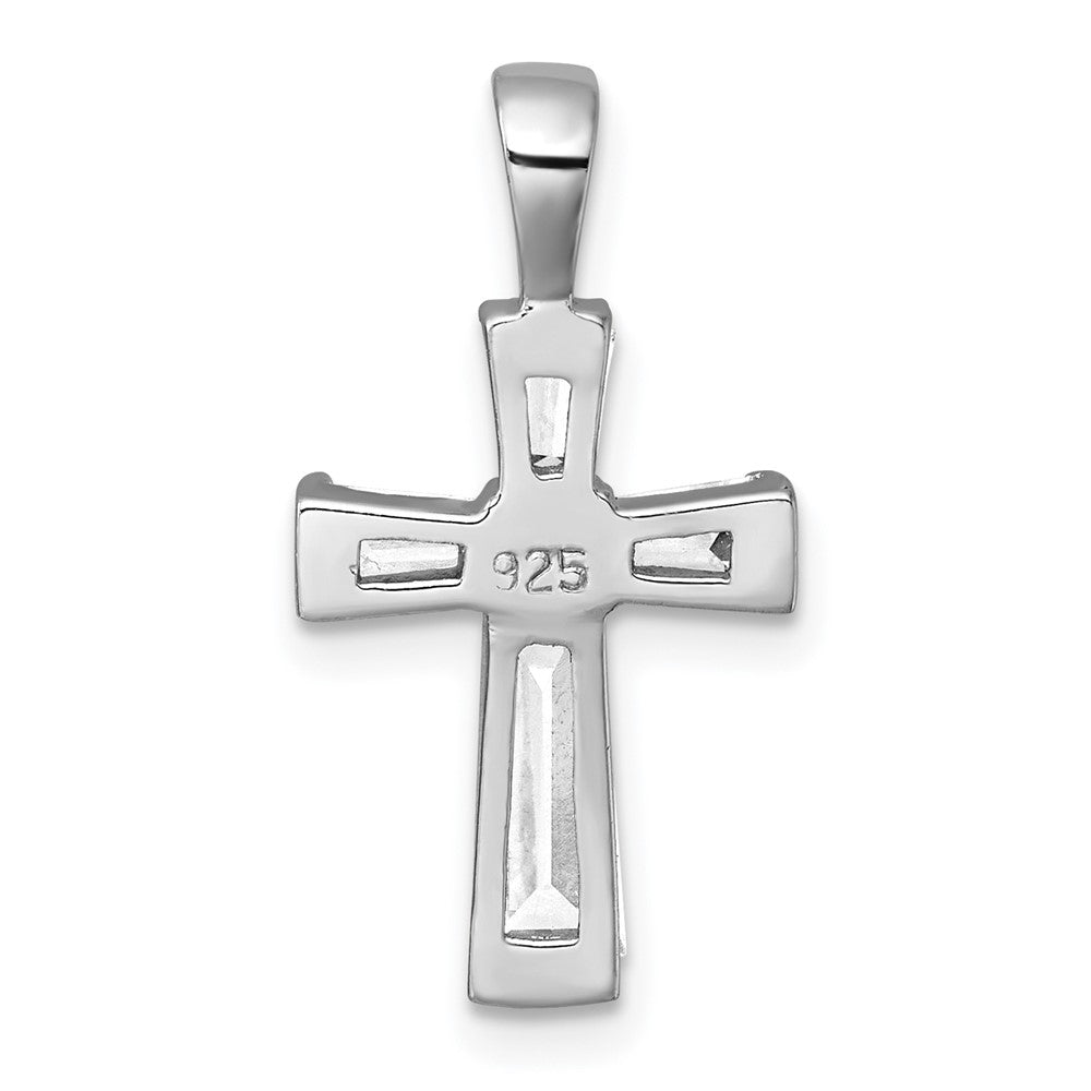Sterling Silver Rhodium-plated Polished Baguette CZ Cross Pendant