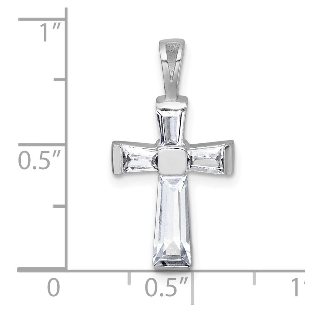 Sterling Silver Rhodium-plated Polished Baguette CZ Cross Pendant