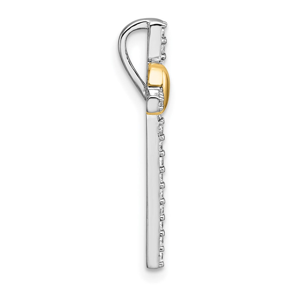 Sterling Silver Rhodium-plated with Gold-plated Heart Polished CZ Cross Chain Slide Pendant