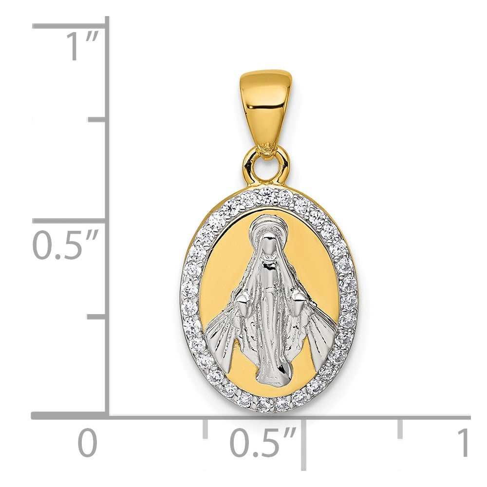 Sterling Silver Gold-tone and Rhodium-plated Polished Miraculous Medal Pendant