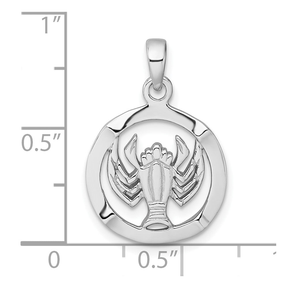 Sterling Silver Rhodium-plated Polished Reversible Cancer Crab in Circle Zodiac Pendant