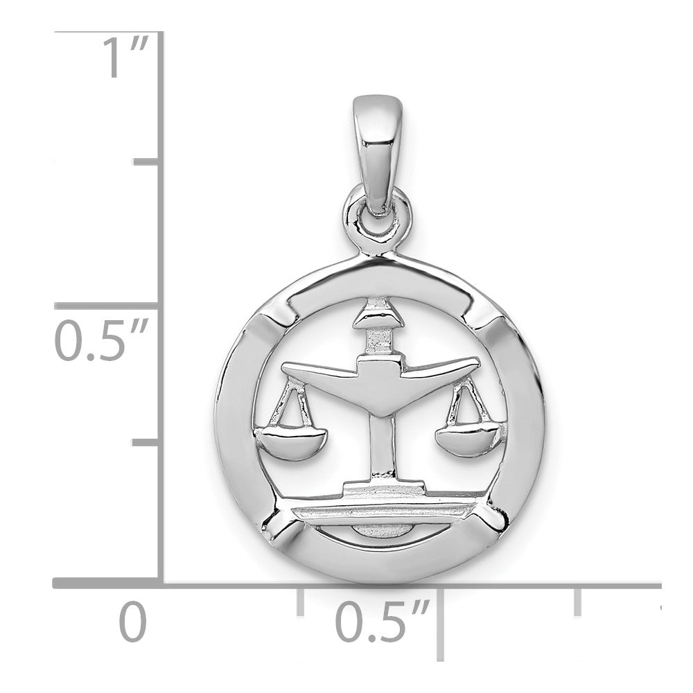 Sterling Silver Rhodium-plated Polished Reversible Libra Scales in Circle Zodiac Pendant