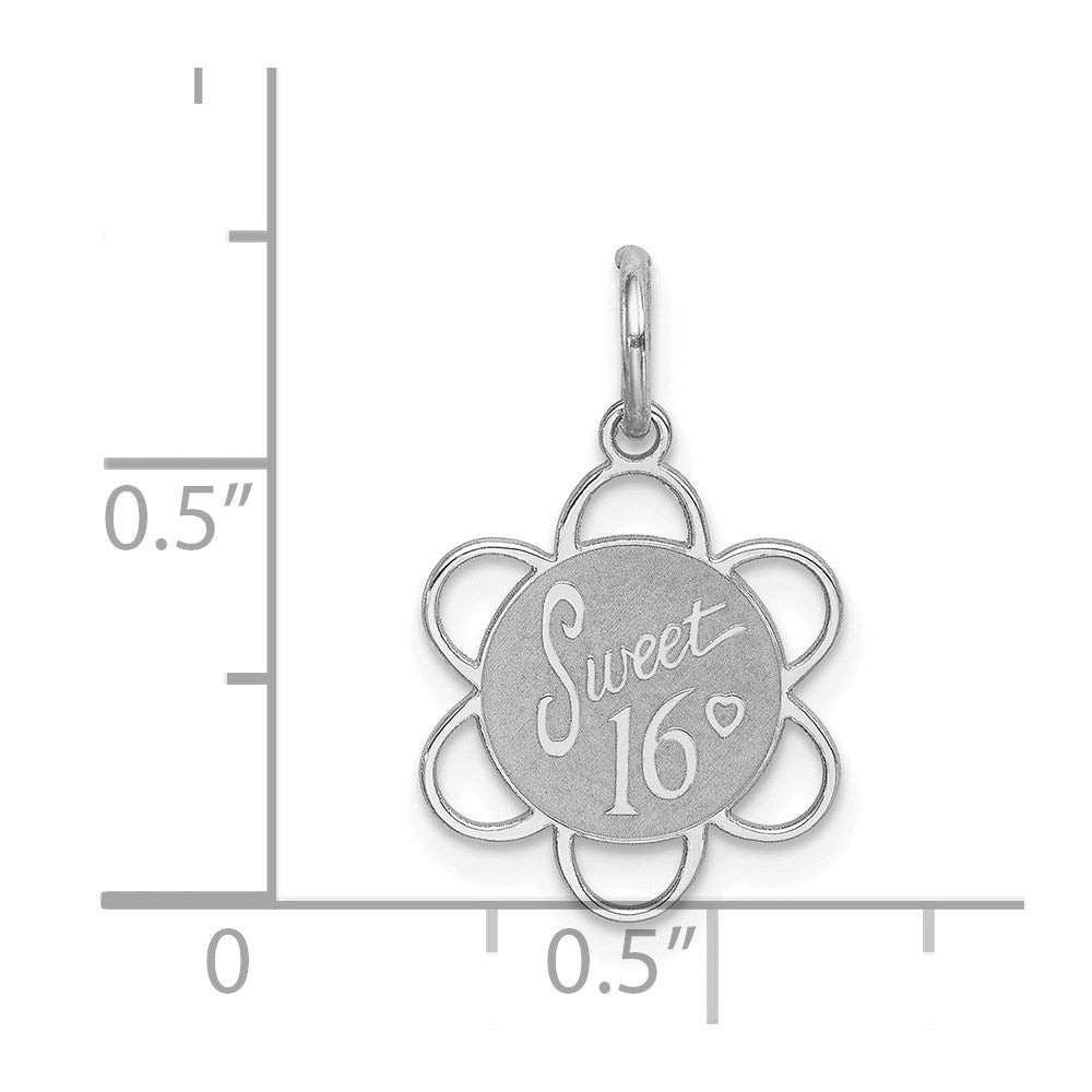 Sterling Silver Rhodium-plated Sweet Sixteen Disc Charm