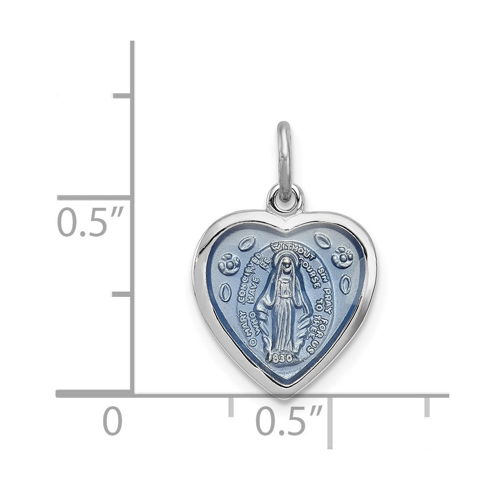 Sterling Silver Platinum-plated Miraculous Heart Medal