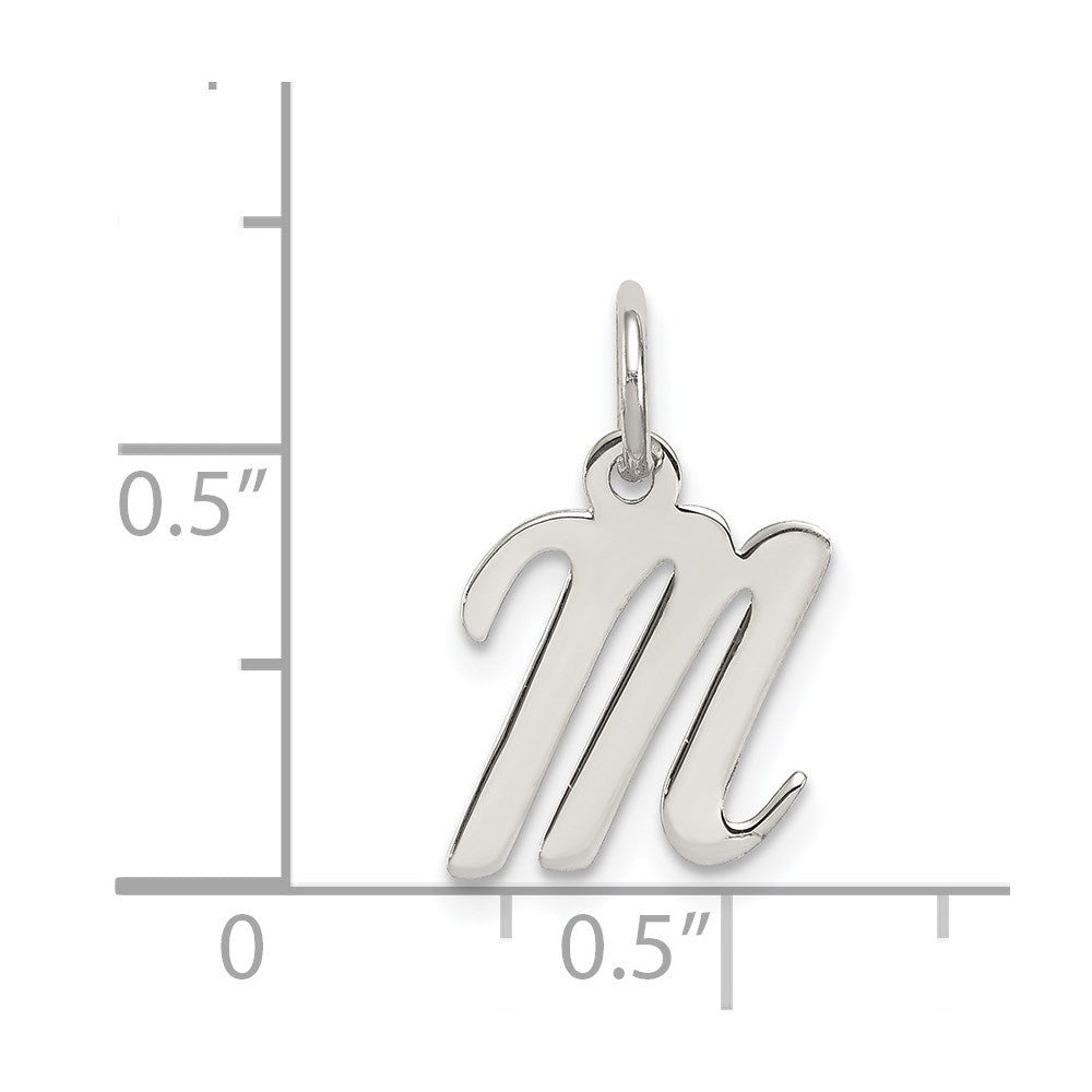 Sterling Silver Rhodium-plated Script Letter M Initial Charm