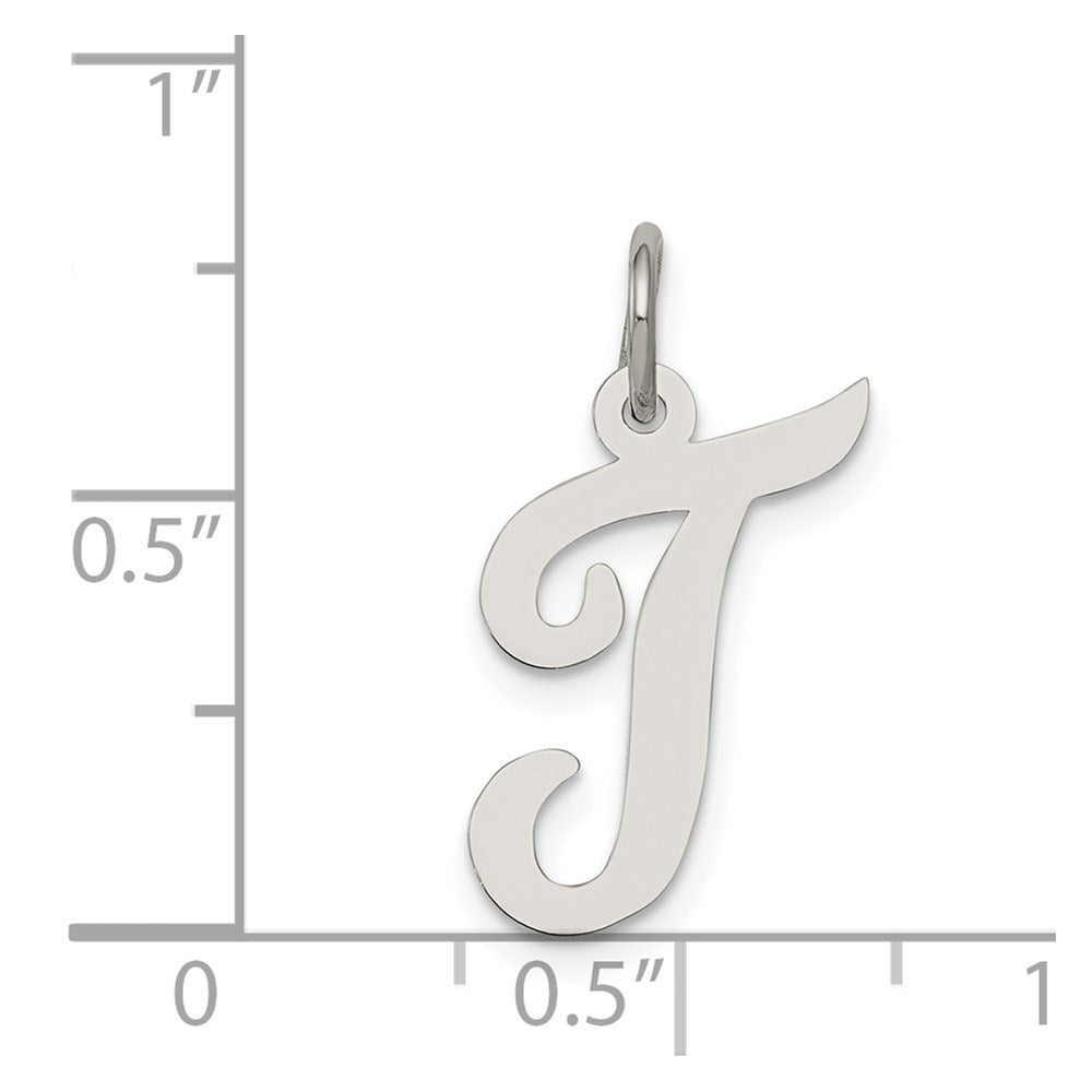 Sterling Silver Rhodium-plated Script Letter T Initial Charm