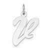Sterling Silver Rhodium-plated Script Letter V Initial Charm