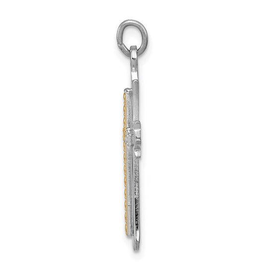 Sterling Silver Platinum-plated & Gold-plated Cross Pendant