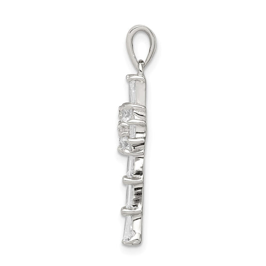 Sterling Silver Rhodium Plated CZ Latin Cross Pendant