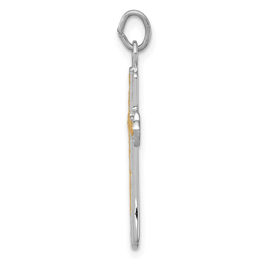 Sterling Silver Platinum-plated & 18k Gold-plated Cross Charm