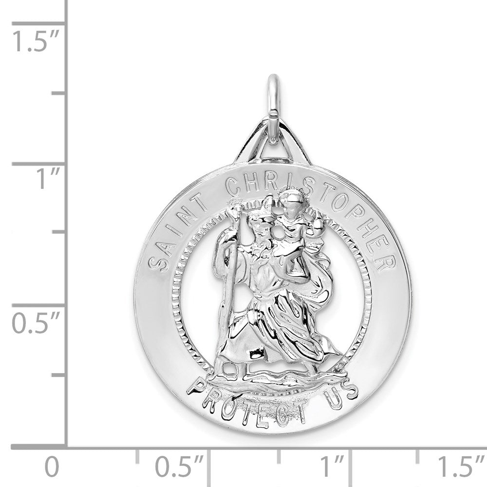 Sterling Silver Rhodium-plated St. Christopher Medal