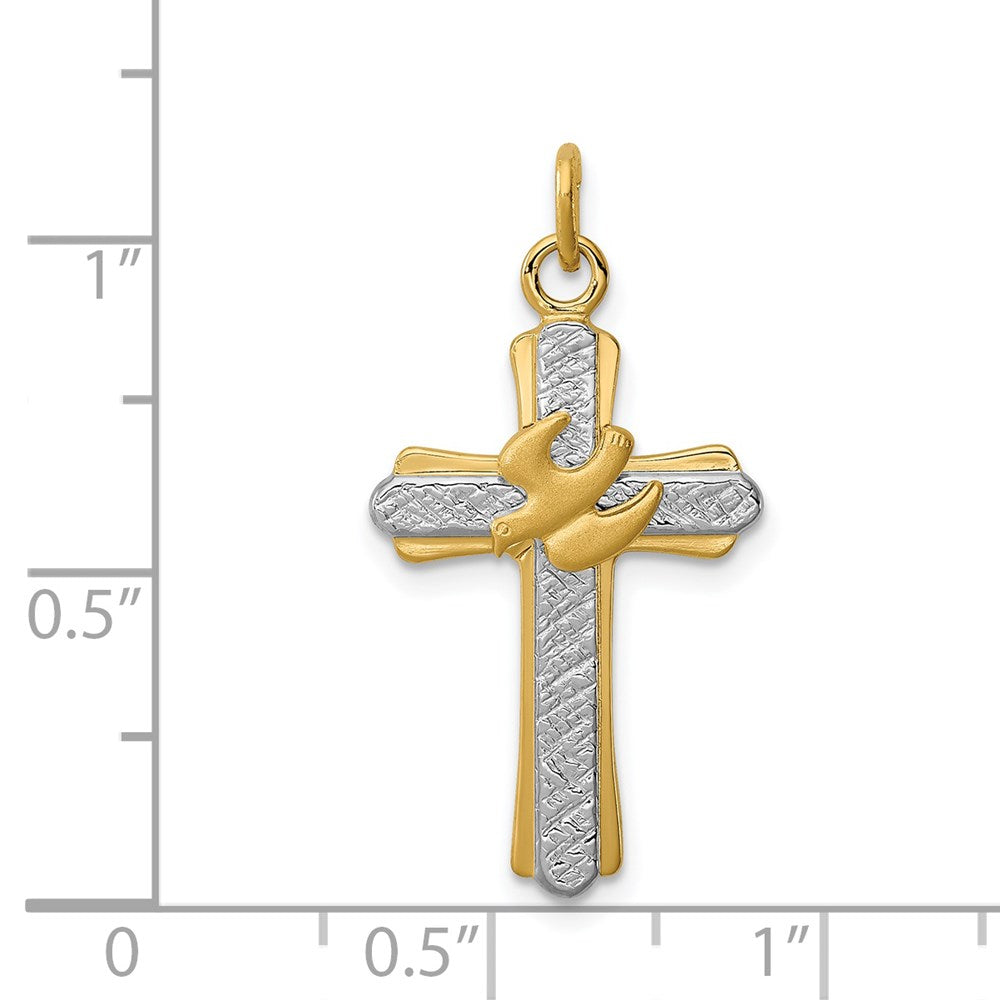 Sterling Silver Platinum-plated & 18k Gold-plated Dove (Satin) Cross Charm