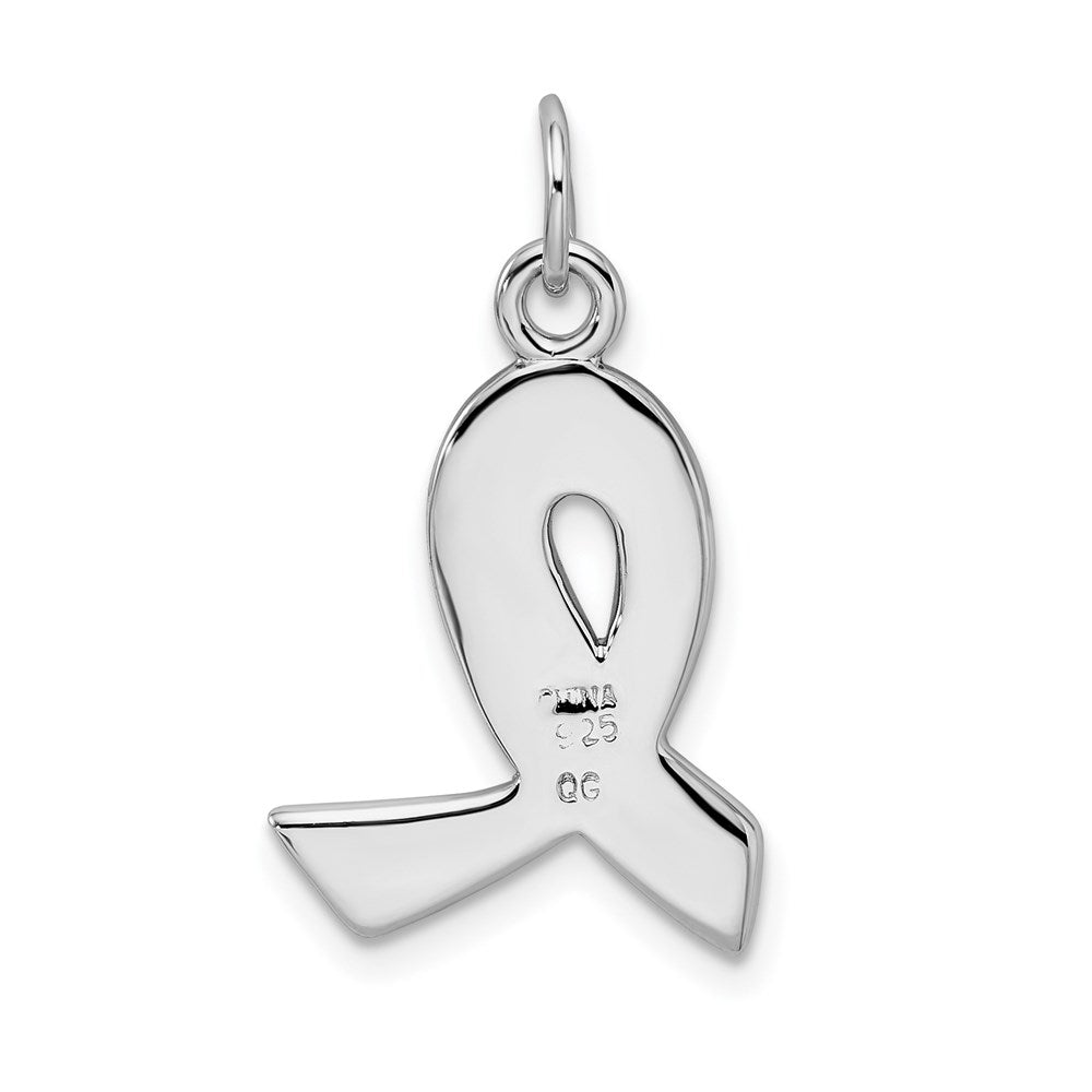 Sterling Silver Rhodium-platedEnamel Ribbon Charm