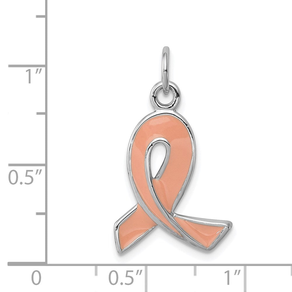 Sterling Silver Rhodium-platedEnamel Ribbon Charm