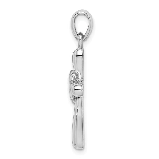 Sterling Silver Rhodium-plated White CZ Heart Cross Pendant