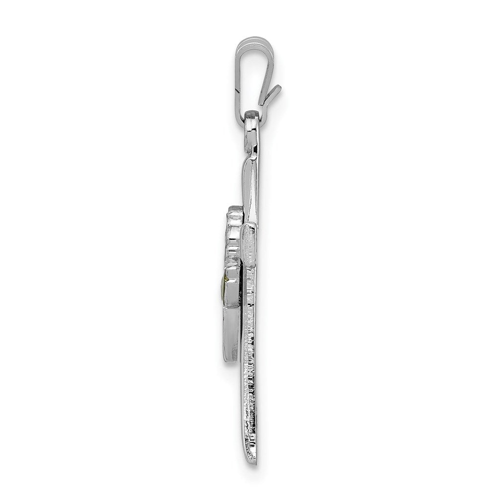 Sterling Silver Platinum-plated Cross with Epoxy Rose Center Pendant