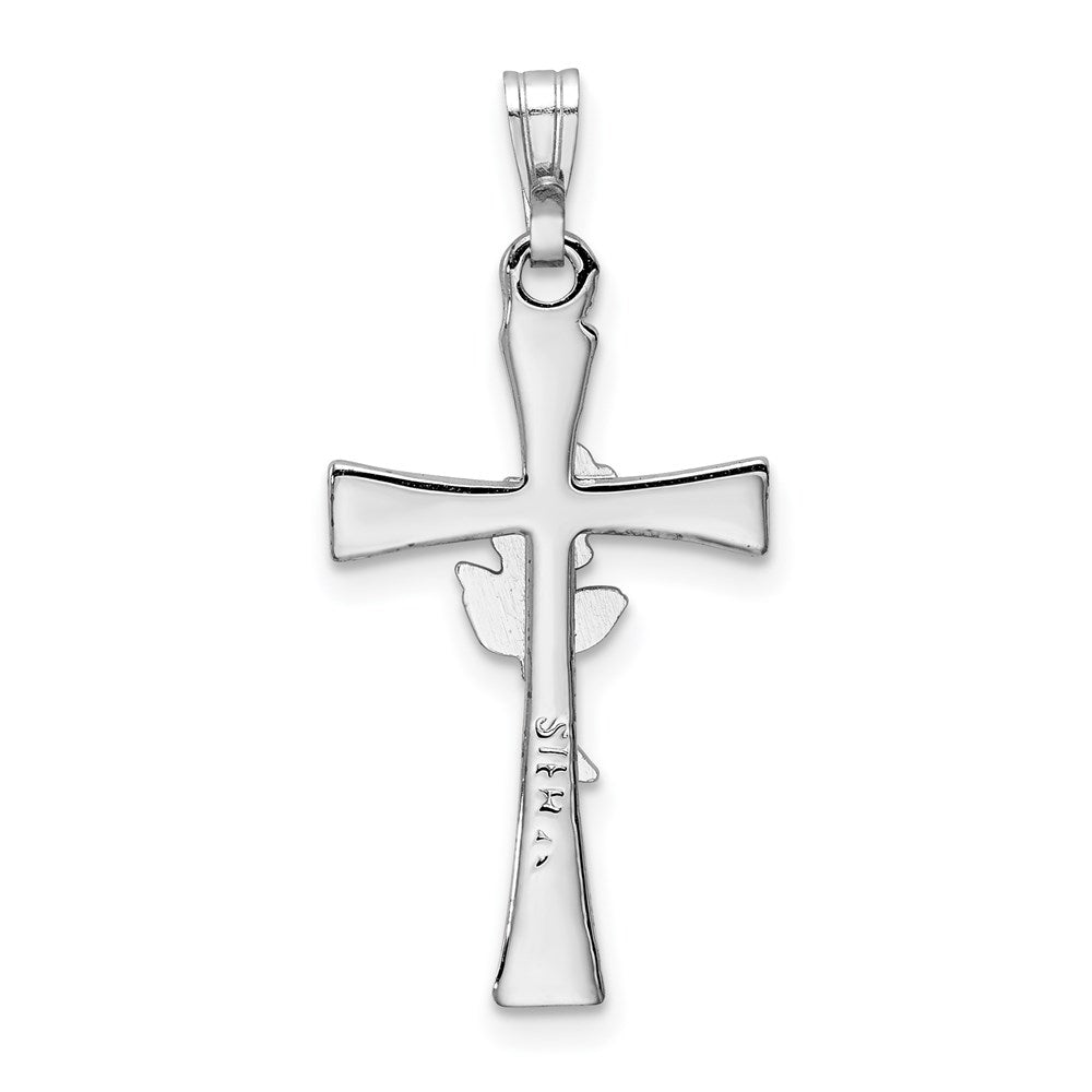 Sterling Silver Platinum-plated Cross with Epoxy Rose Center Pendant