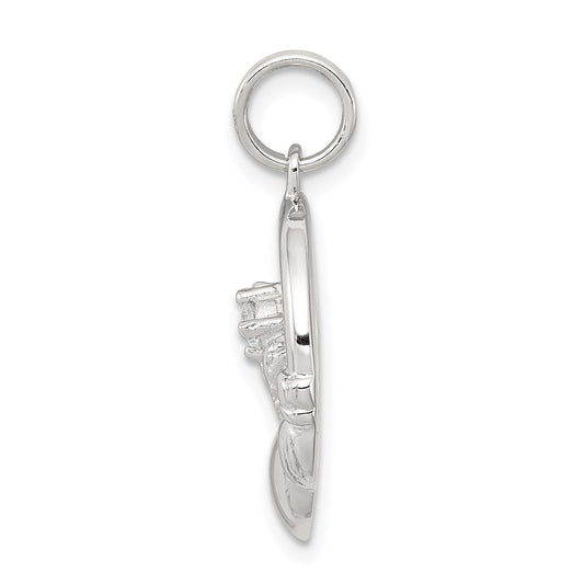 Sterling Silver Rhodium-plated CZ Irish Claddagh Pendant