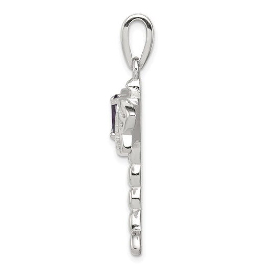 Sterling Silver Rhodium-plated Created Opal Dragonfly Amethyst Pendant
