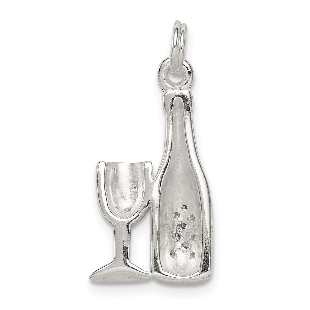 Sterling Silver CZ Wine/Champagne Bottle/Glass Charm Pendant