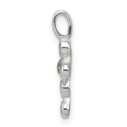 Sterling Silver Polished Cross CZ Charm
